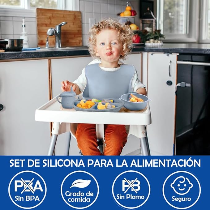 SET DE VAJILLA DE SILICONA PARA BEBÉ 😍👶 ¡Trae 7 utensilios diferentes para tu pequeño!