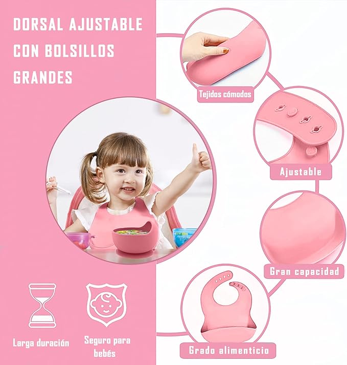 SET DE VAJILLA DE SILICONA PARA BEBÉ 😍👶 ¡Trae 7 utensilios diferentes para tu pequeño!