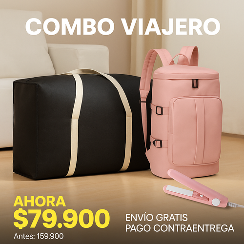 COMBO VIAJERO 🤩😍 ¡Morral viajero + bolsa de equipaje + mini plancha GRATIS!