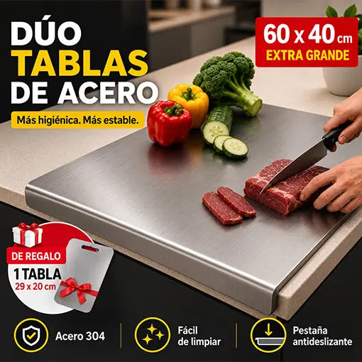 Dúo de Tablas de Acero para Mesón | Tabla de 60 x 40 cm y GRATIS 1 pequeña 👌✨🥑🍎