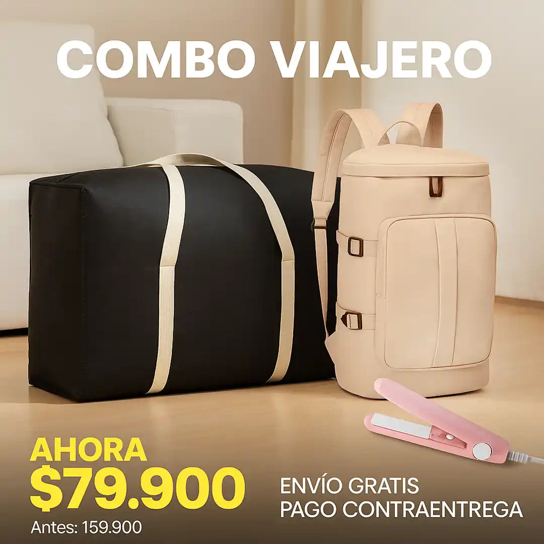 COMBO VIAJERO 🤩😍 ¡Morral viajero + bolsa de equipaje + mini plancha GRATIS! - Ofertas