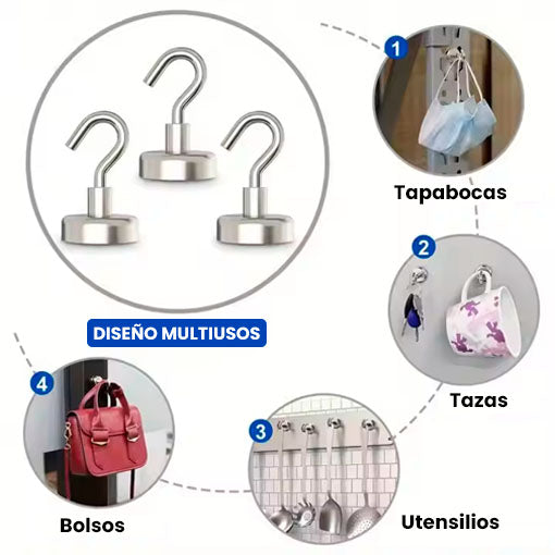 PACK X 20 MINI GANCHOS MAGNÉTICOS 😱🧲 ¡Cuelga objetos sin dañar las paredes!