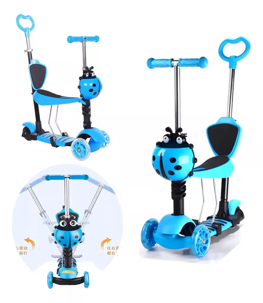 SCOOTER CUCARRONCITO 5 EN 1 🛴🐞 ¡Puede ser usado como monopatín, como triciclo o como triciclo con empuje!