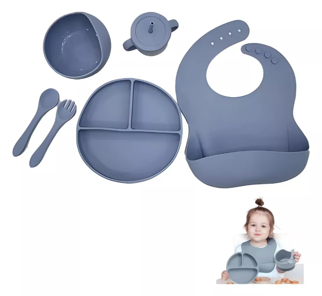 SET DE VAJILLA DE SILICONA PARA BEBÉ 😍👶 ¡Trae 7 utensilios diferentes para tu pequeño!