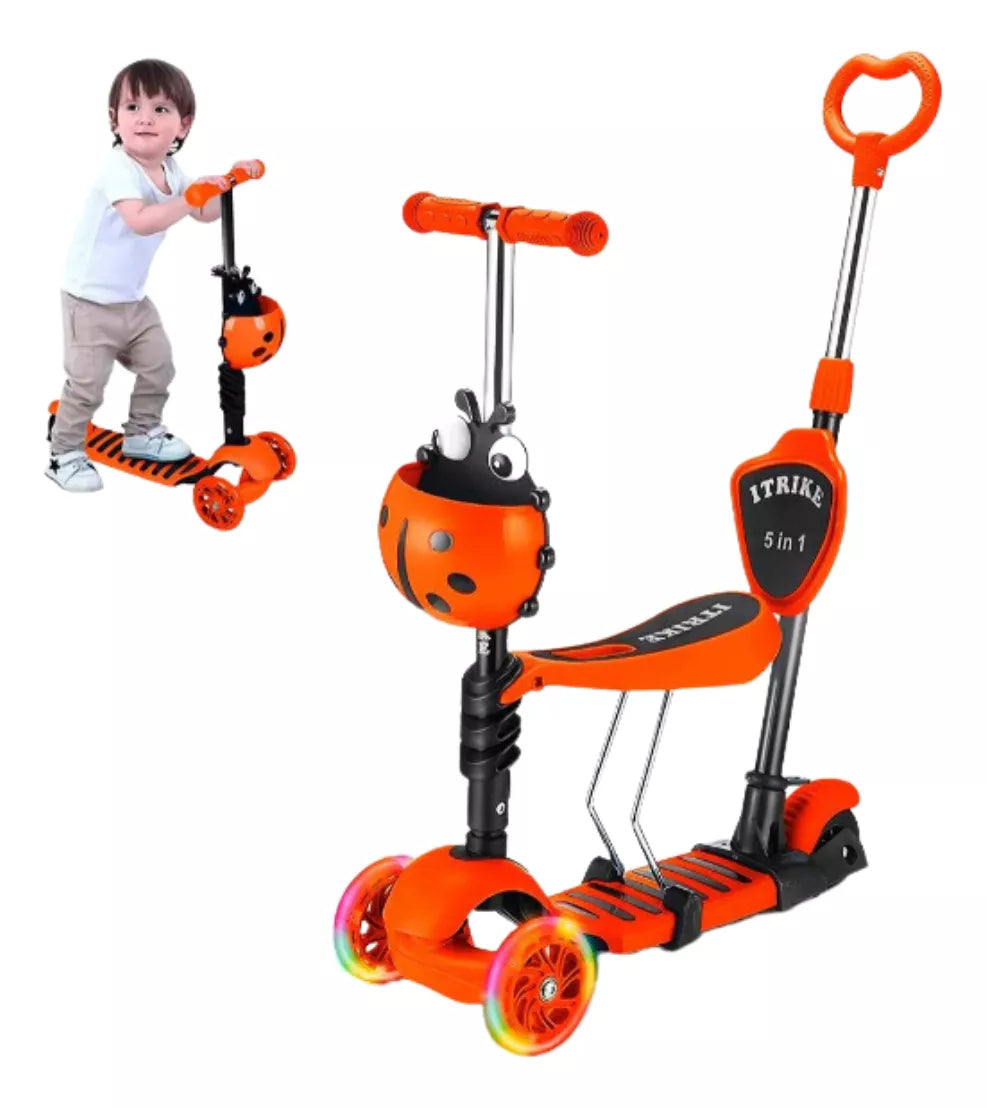 SCOOTER CUCARRONCITO 5 EN 1 🛴🐞 ¡Puede ser usado como monopatín, como triciclo o como triciclo con empuje!