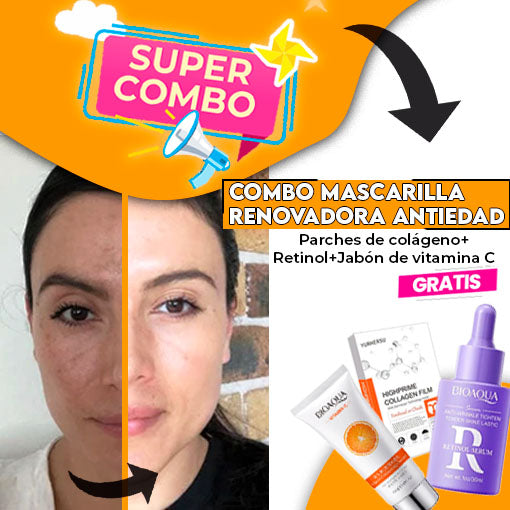 COMBO MASCARILLA RENOVADORA ANTIEDAD 🤩😱 ¡Parches colágeno + Retinol + Jabón Vitamina C! - Ofertas