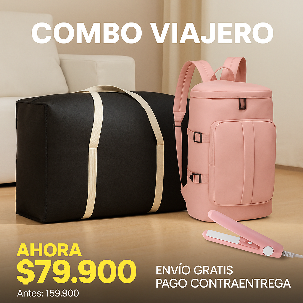 COMBO VIAJERO 🤩😍 ¡Morral viajero + bolsa de equipaje + mini plancha GRATIS!