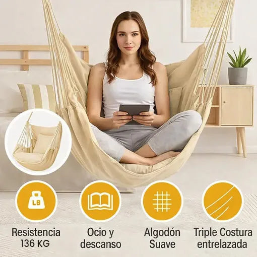 Hamaca Silla Beige+ 2 cojines ¡GRATIS!🎁 - Ofertas