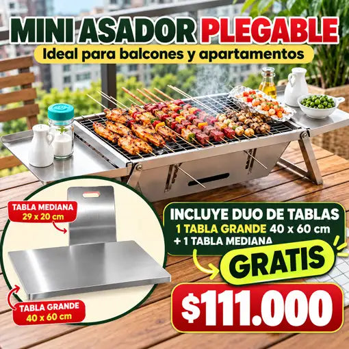Mini Asador Plegable + Duo de Tablas - Tabla Extragrande + Tabla mediana Gratis 🥩🔥 - Ofertas
