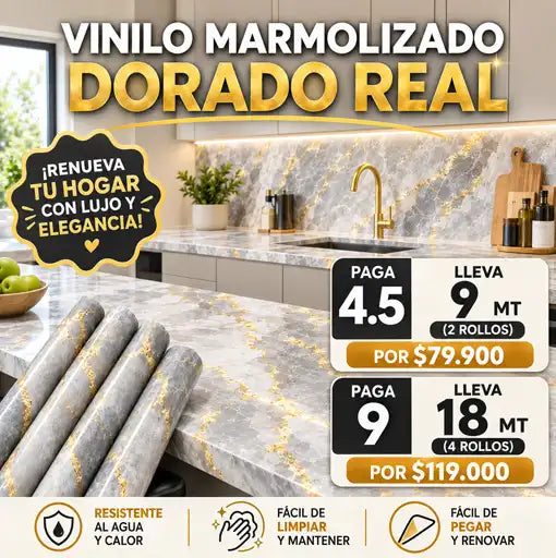 Vinilo Marmolizado Dorado Real 🌟🌟🌟 - Ofertas